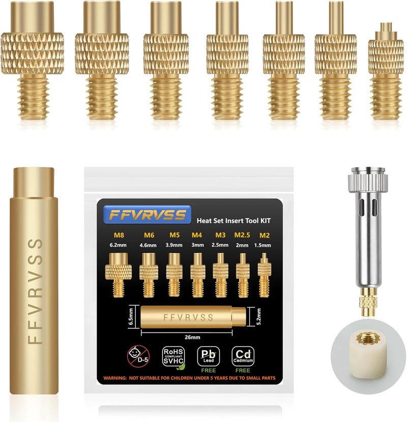 FFVRVSS 8x Premium Heat Set Insert Tool kit, for Threaded inserts M2 M2.5 M3 M4 M5 M6 M8, Soldering Iron Tips for Plastic 3D Printer Users, Compatible FX-888D 900M T18 Irons, Great value 3D Printer Components - Image 1